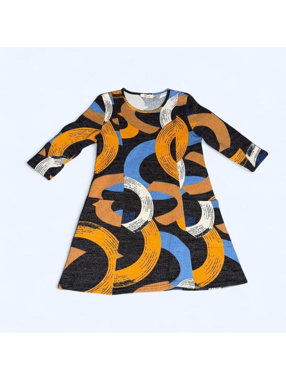 Aryeh Women’s M Abstract Geometric Print Knit Sweater Dress Long Sleeve A-Line